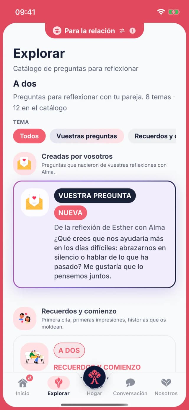 Explorar: preguntas para los dos, ordenadas por temas