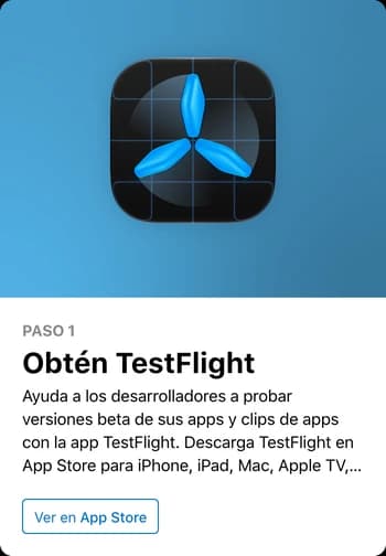Paso 1 en la página de Apple: Obtén TestFlight