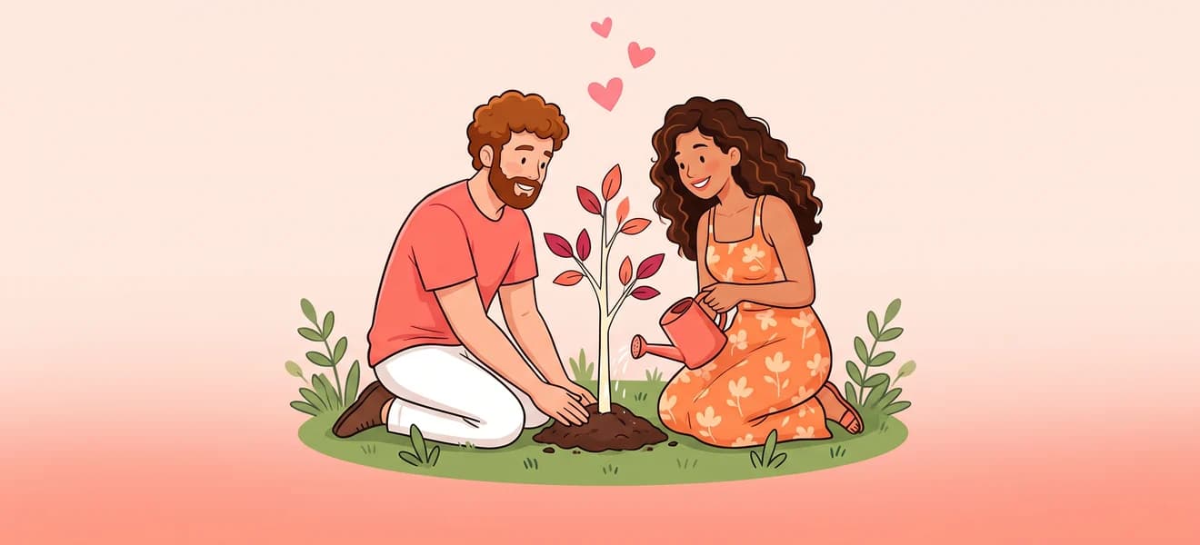 Una pareja planta junta un pequeño árbol